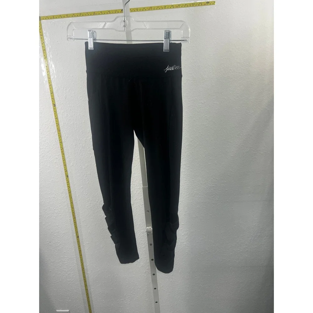 Justice Active Girls Black Leggings‎ Size 10 High Waisted Lattice Cutout Pockets